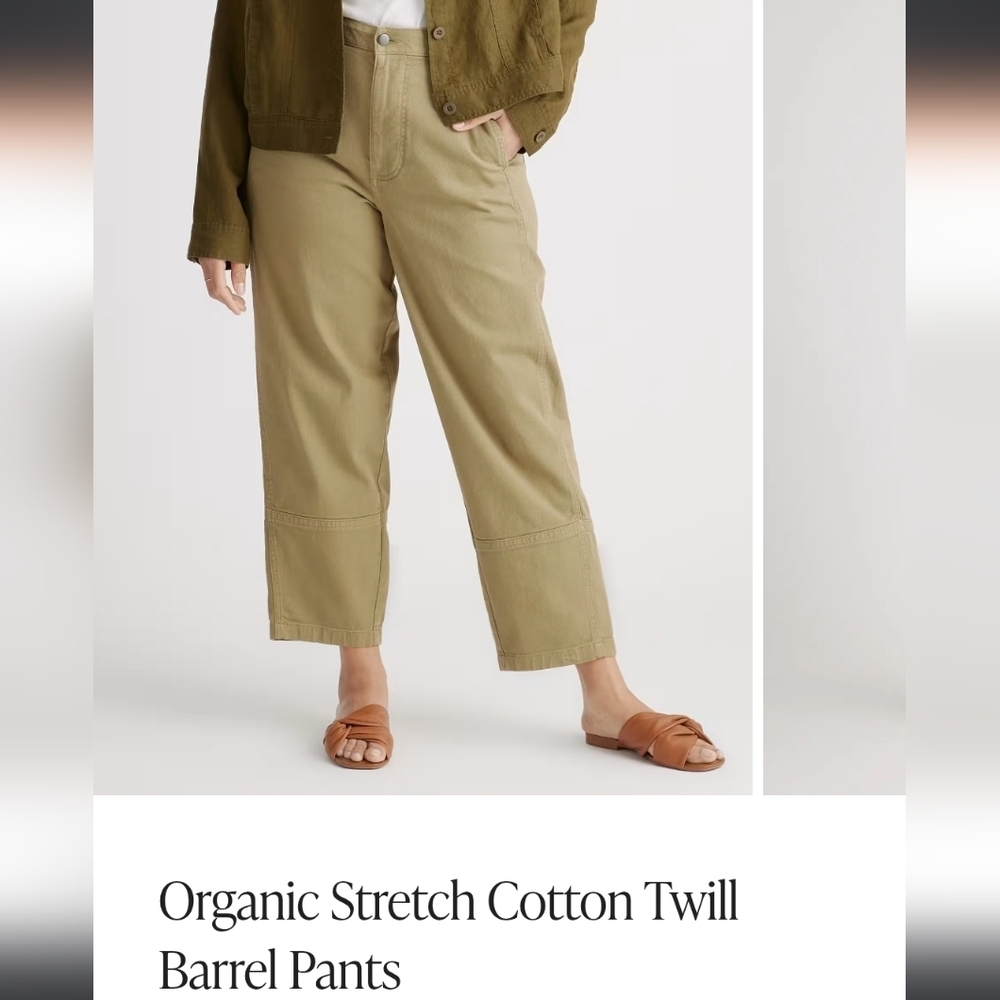 Quince Olive Barrel Leg Cropped Pants Organic Cotton Minimal